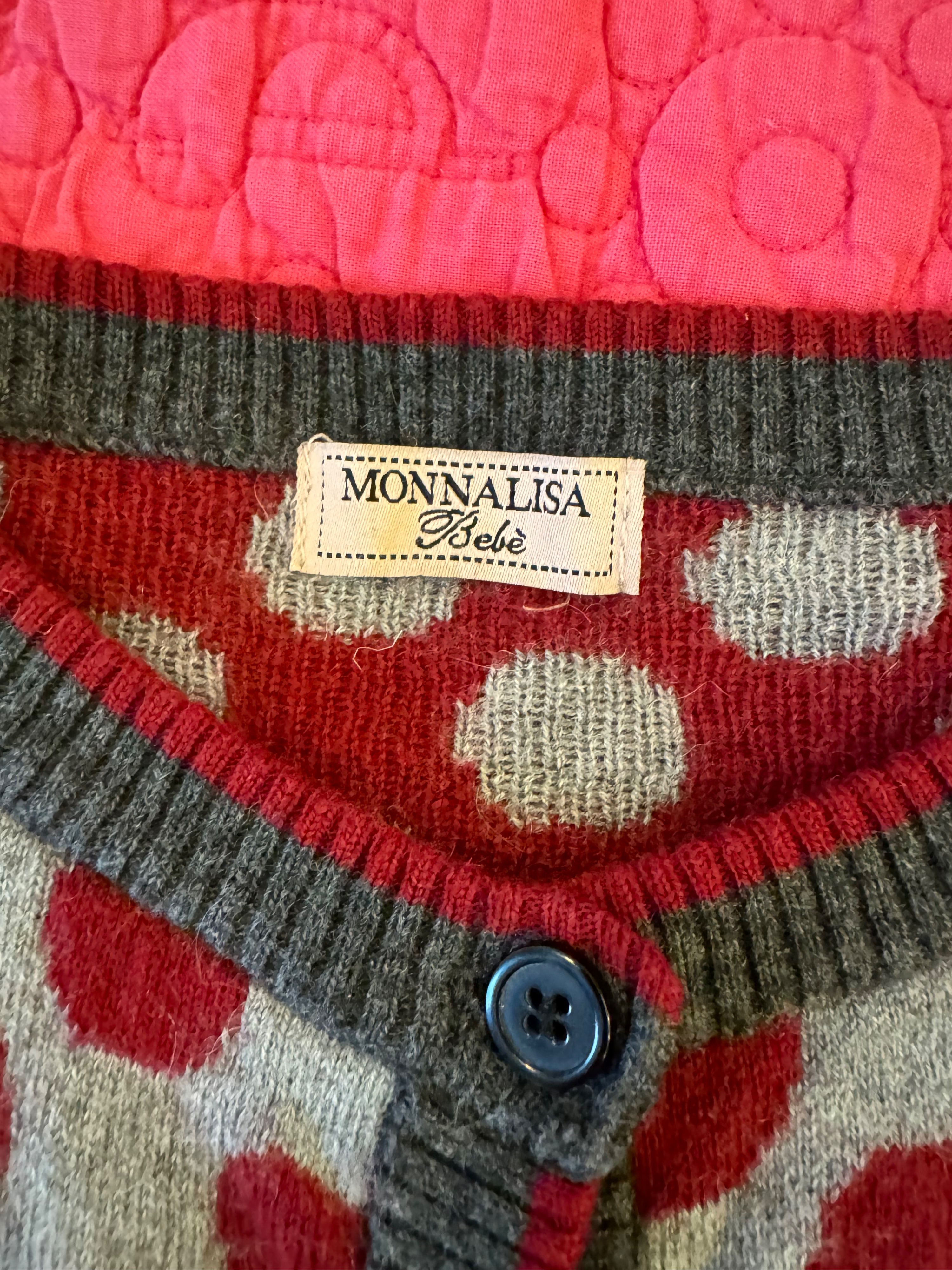 Boys Preowned Monnalisa Kid's Grey Polka Dot Wool Cardigan Size 3 Years Red/grey wool/cotton/nylon