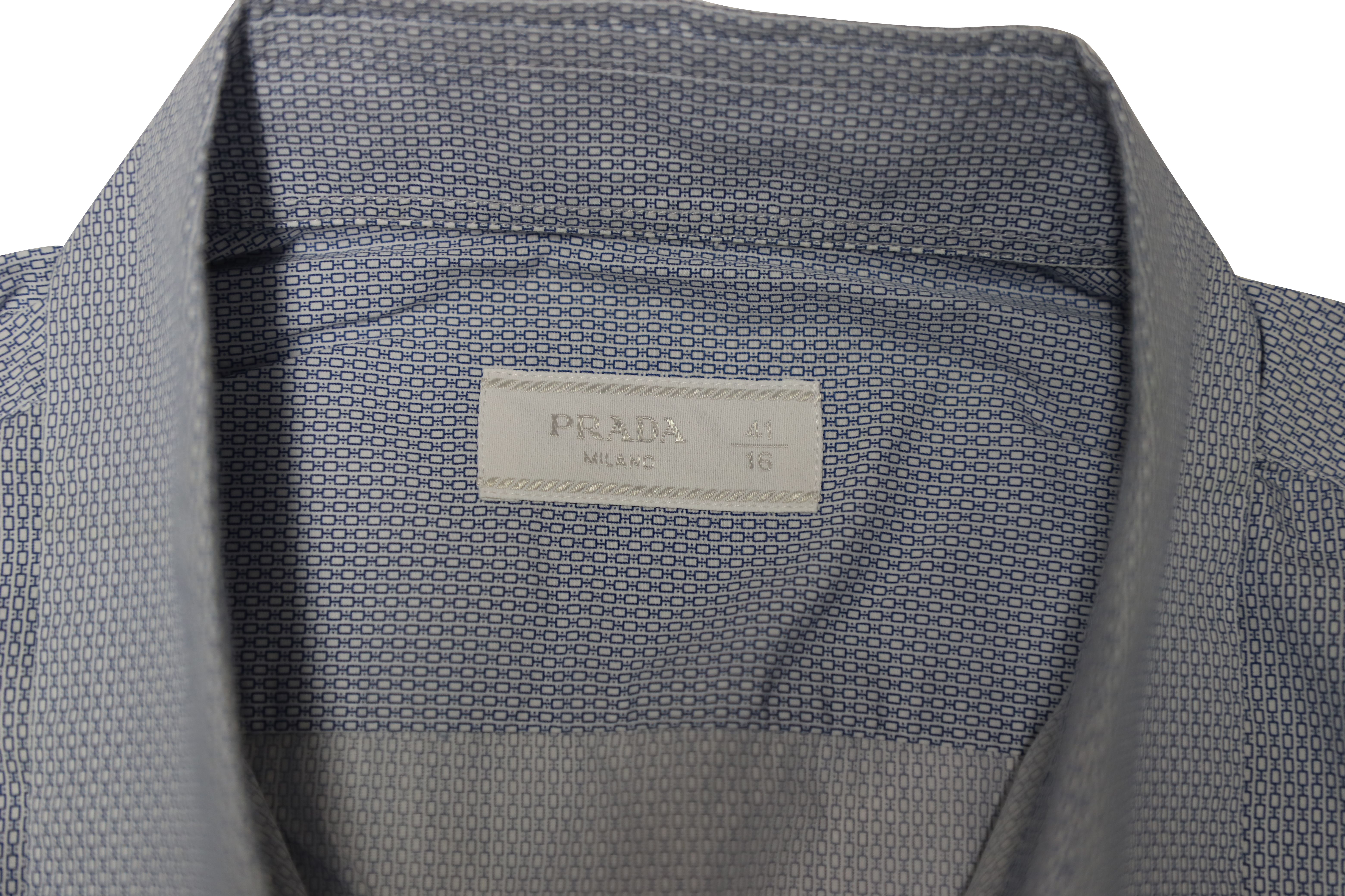 Men's Preowned Prada Blue microprint cotton formal shirt Size 16