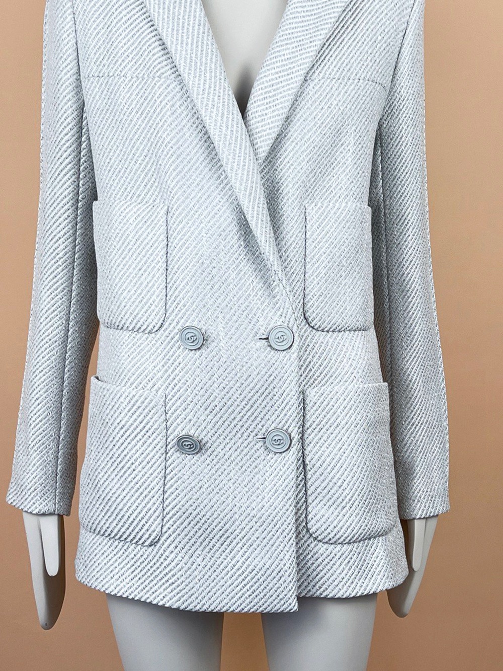 Preowned Chanel Contemproary Art Collection Silver Grey Tweed Jaket/Blazer Size S grey silver