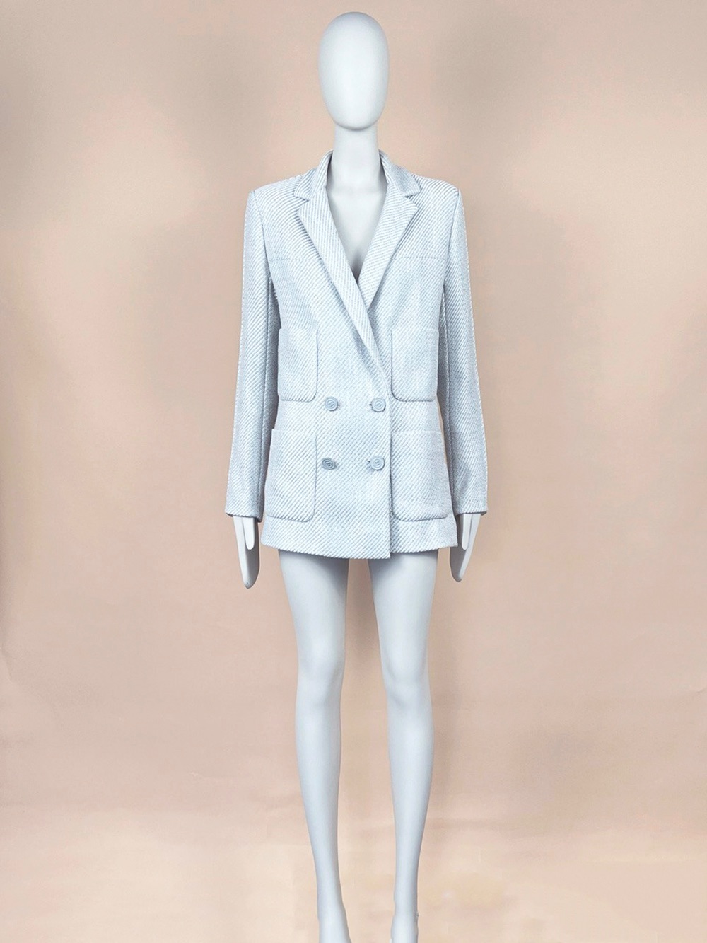 Preowned Chanel Contemproary Art Collection Silver Grey Tweed Jaket/Blazer Size S grey silver