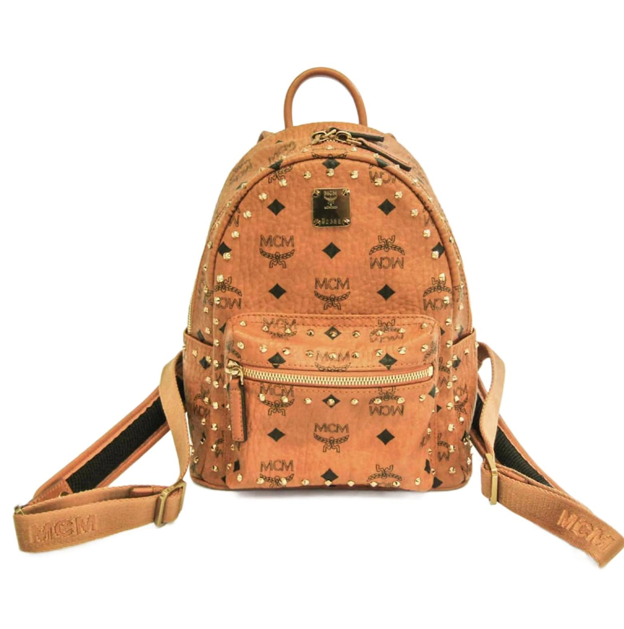 MCM Tan Studded  Leather Backpack brown