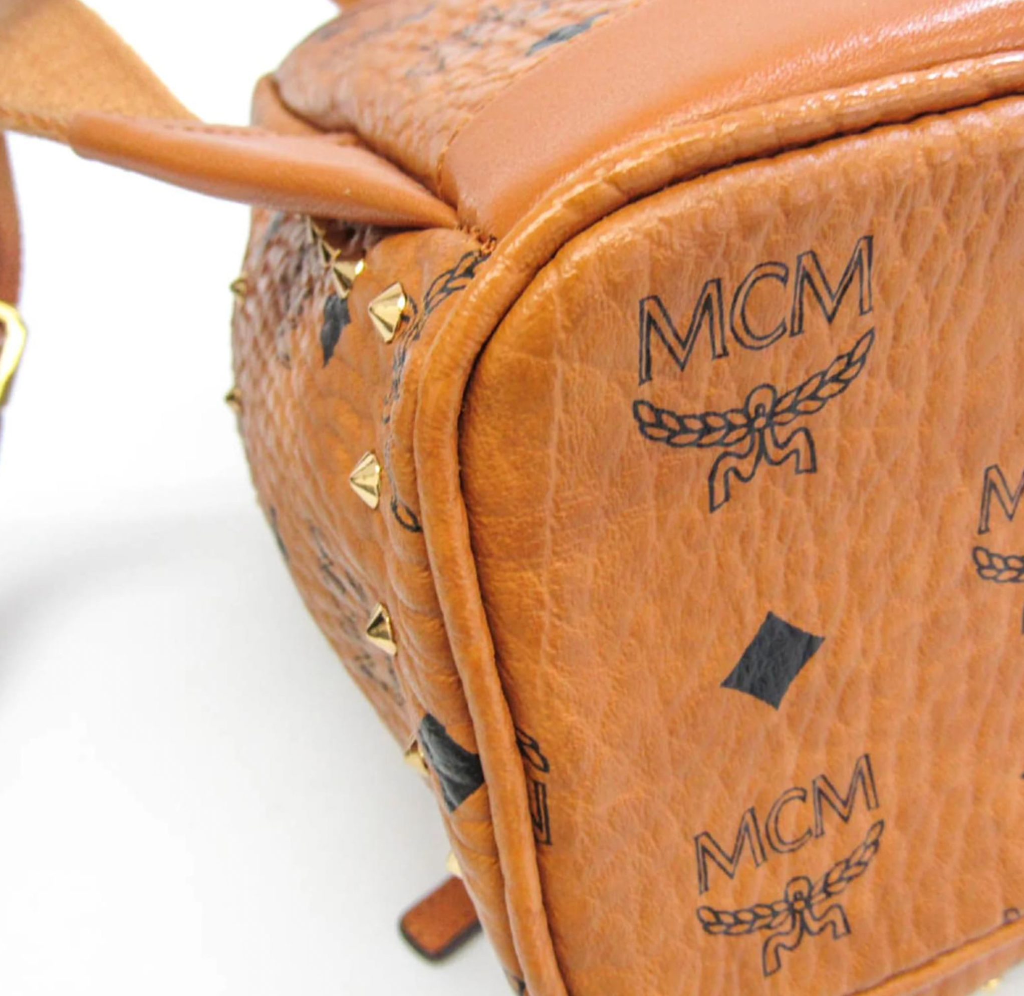 MCM Tan Studded  Leather Backpack brown