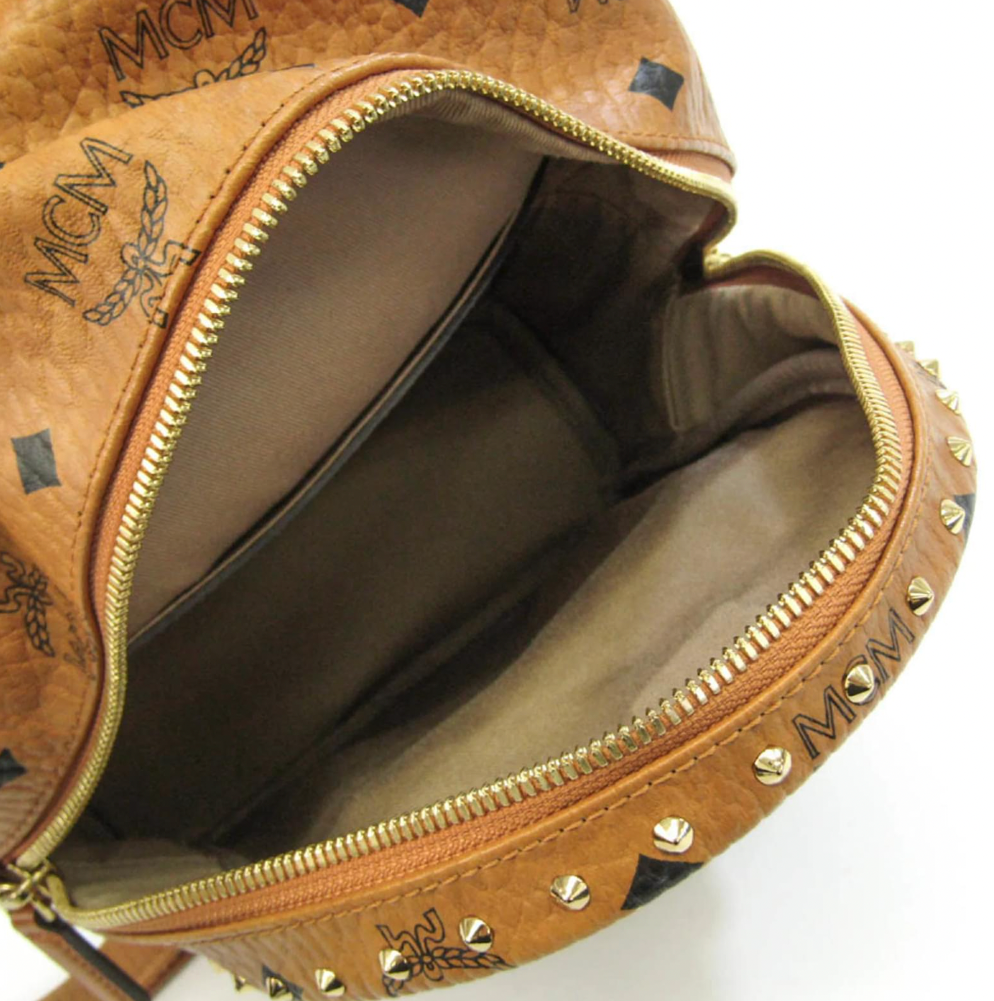 MCM Tan Studded  Leather Backpack brown