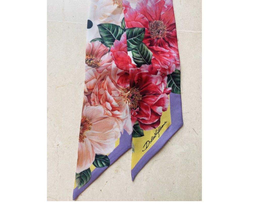 Dolce  Gabbana Floral Print Mini Silk Scarf Multicolour