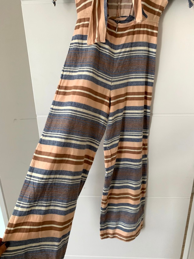 Preowned Solid  Striped Striped Jumpsuit Size S Blue linen