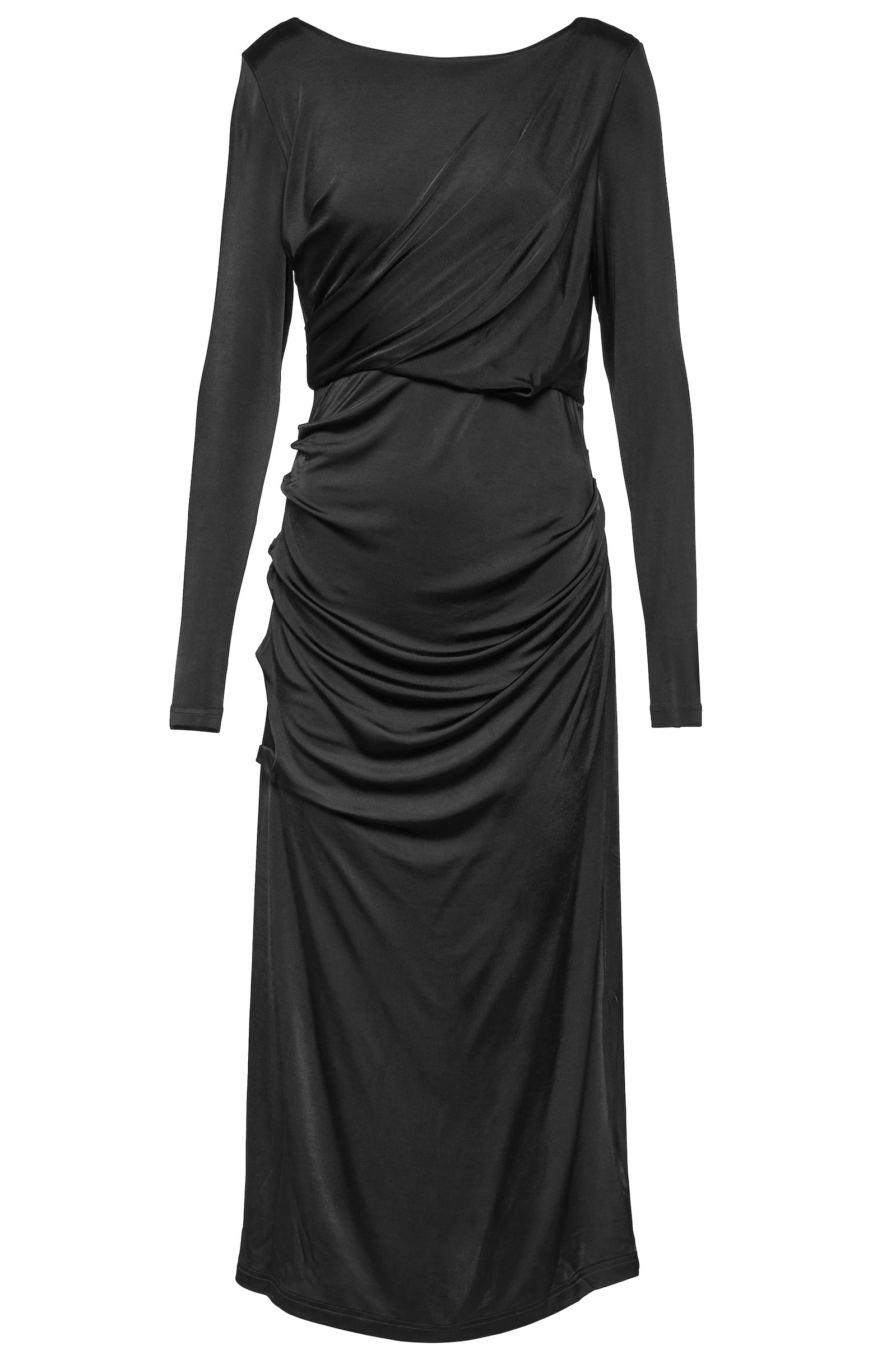 Dries Van Noten Black Draped Midi Dress Size XS viscose