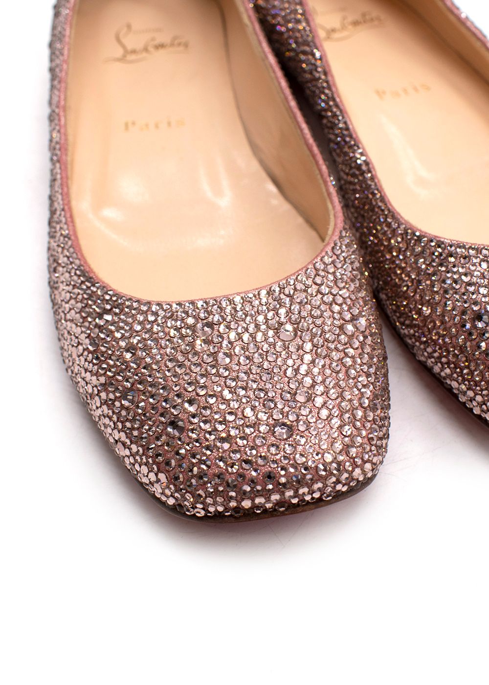 Christian Louboutin Pink Crystal Embellished Ballet Flats Size 385 leather