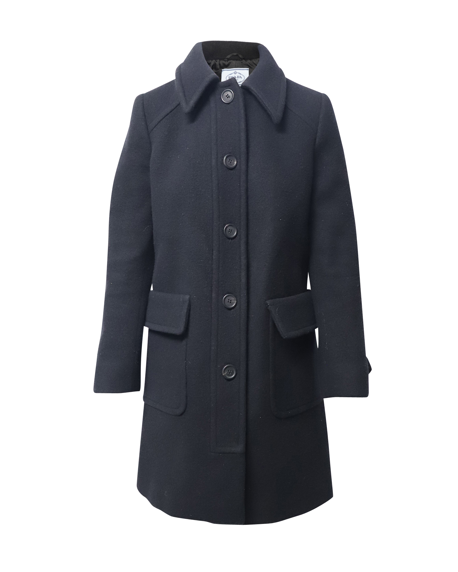 Prada Black Wool Single Breasted Coat Size S