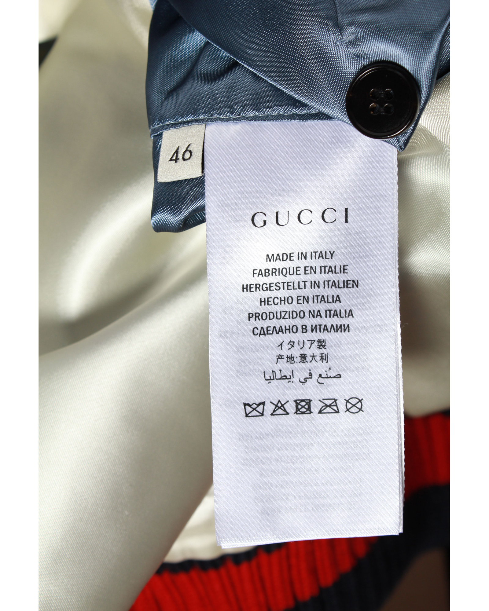 Gucci Metallic Blue Leather Web Trimmed Bomber Jacket Size S