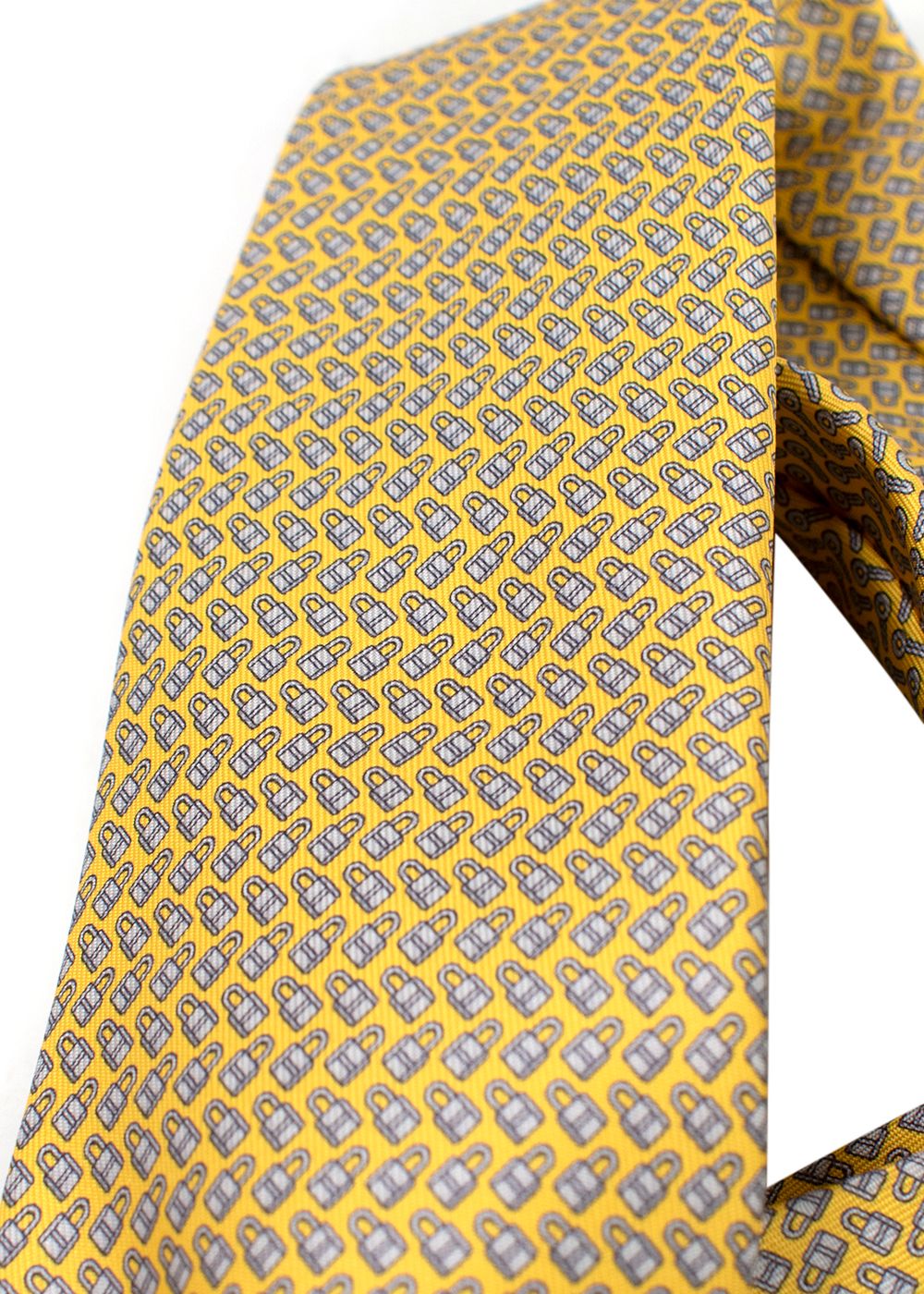 Hermes Yellow Padlock and Key Patterned Silk Tie