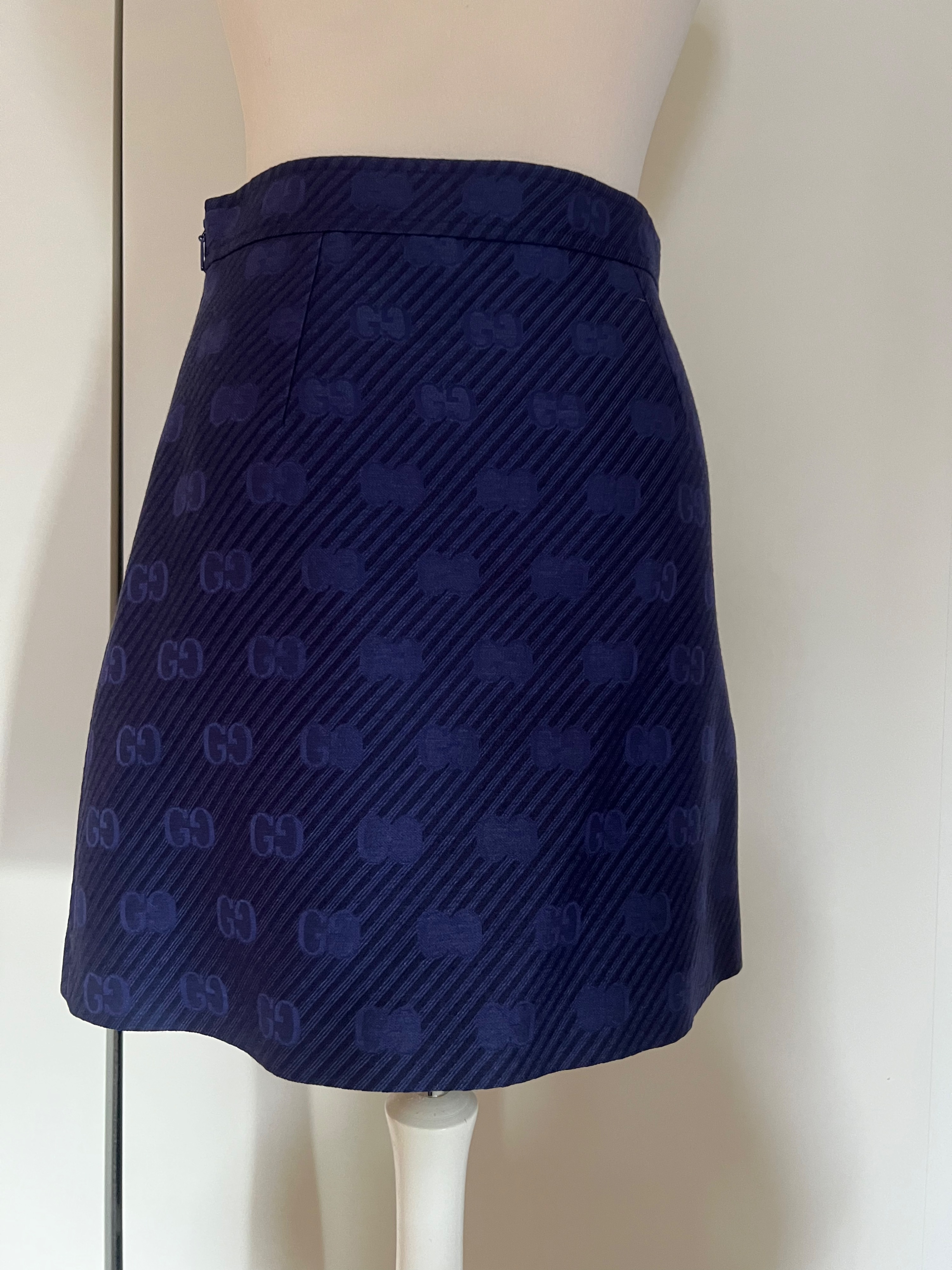 Gucci Diagonal Stripe GG A-Line Skirt Size M Dark blue silk