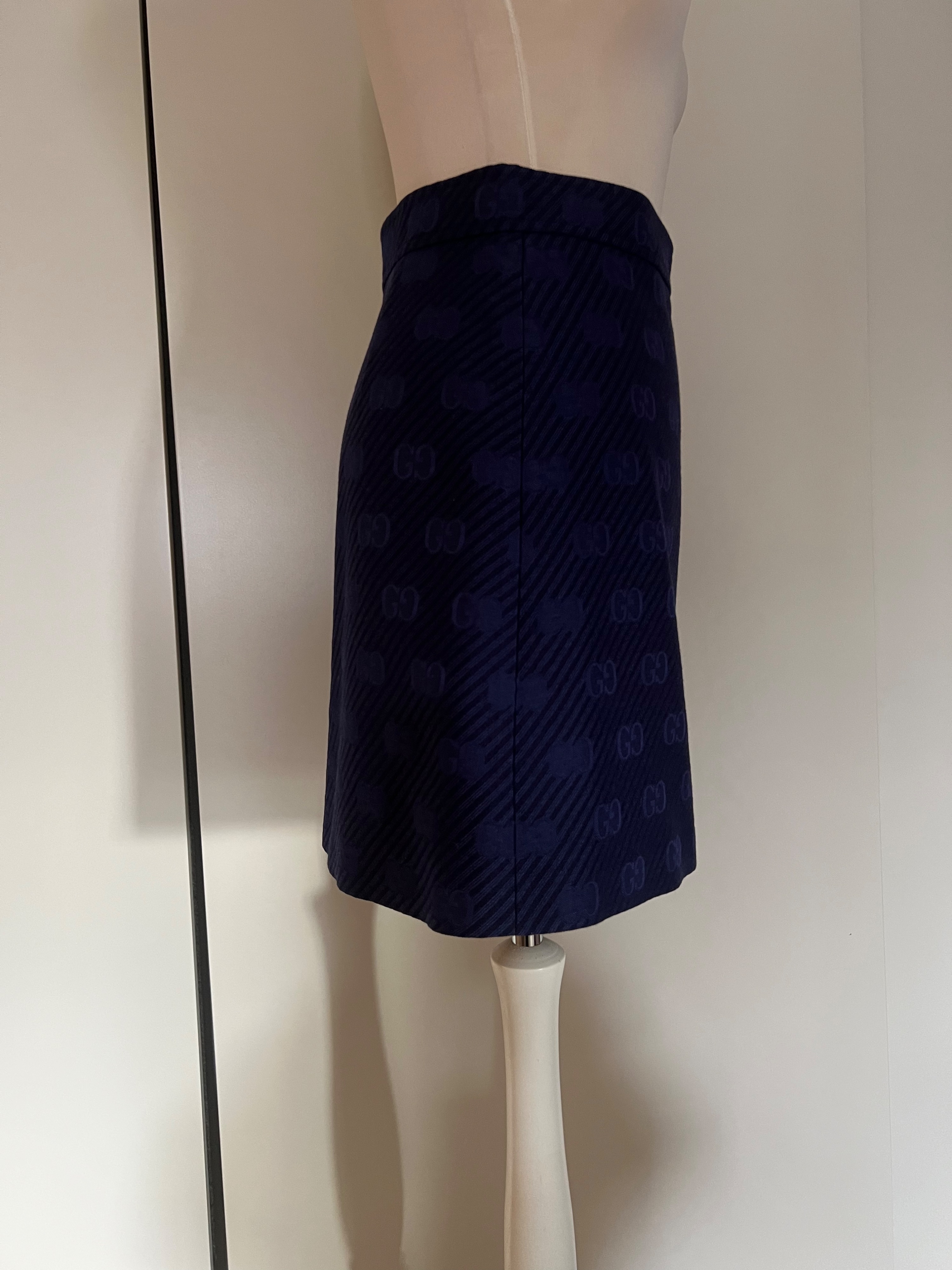 Gucci Diagonal Stripe GG A-Line Skirt Size M Dark blue silk