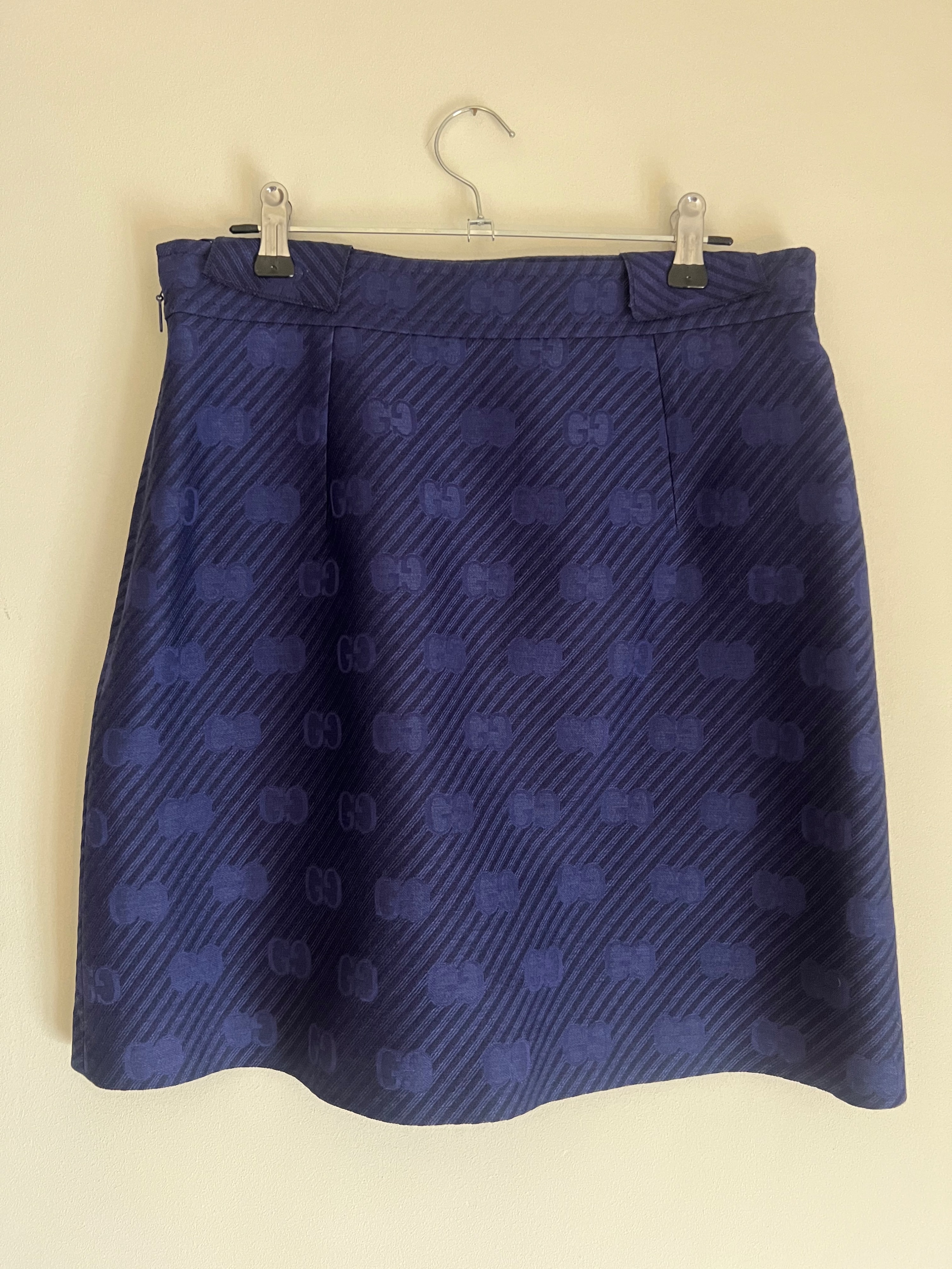 Gucci Diagonal Stripe GG A-Line Skirt Size M Dark blue silk