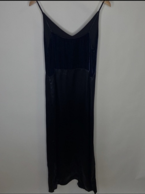 Maje Ryck Velvet-paneled Satin Maxi Slip Dress Size S Navy Blue velvet