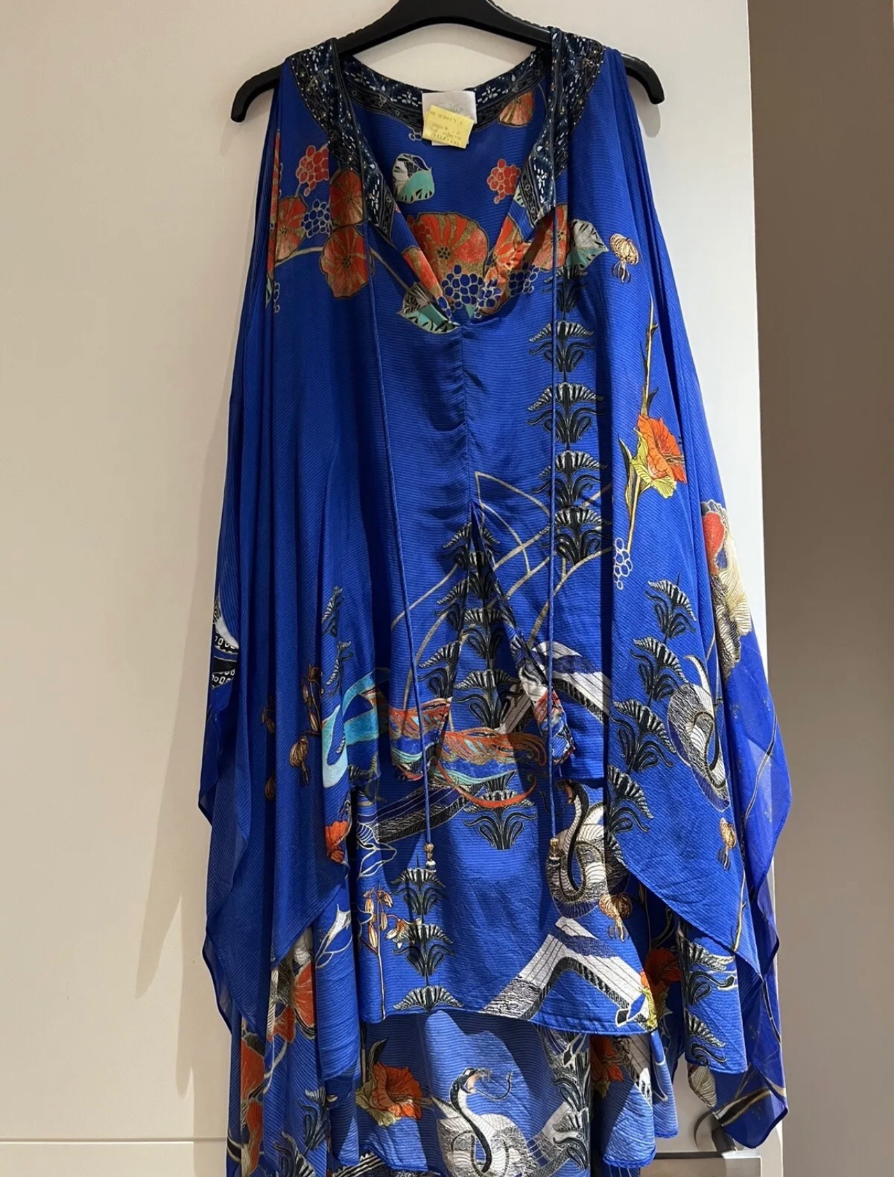 Preowned Camilla Blue Tiger Print Cape Dress Size L Blue with pattern chiffon