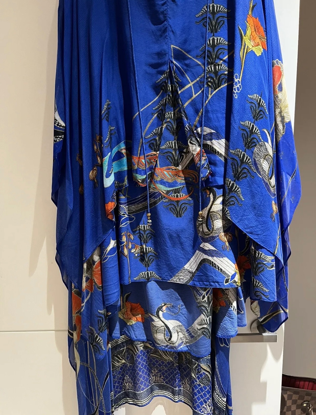 Preowned Camilla Blue Tiger Print Cape Dress Size L Blue with pattern chiffon