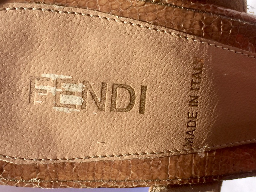 Preowned Fendi Beige Lizard Leather Platform Sandals Size 37 Beige/Nude