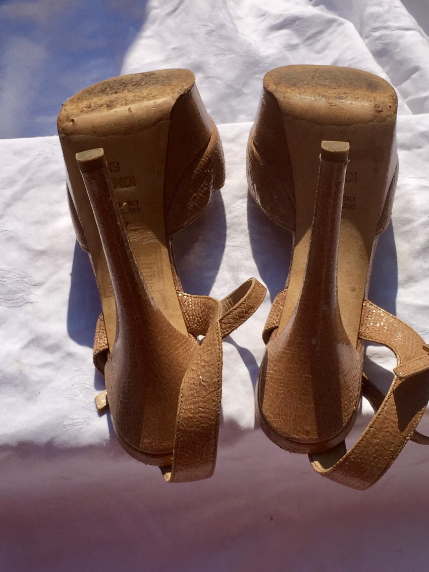 Preowned Fendi Beige Lizard Leather Platform Sandals Size 37 Beige/Nude