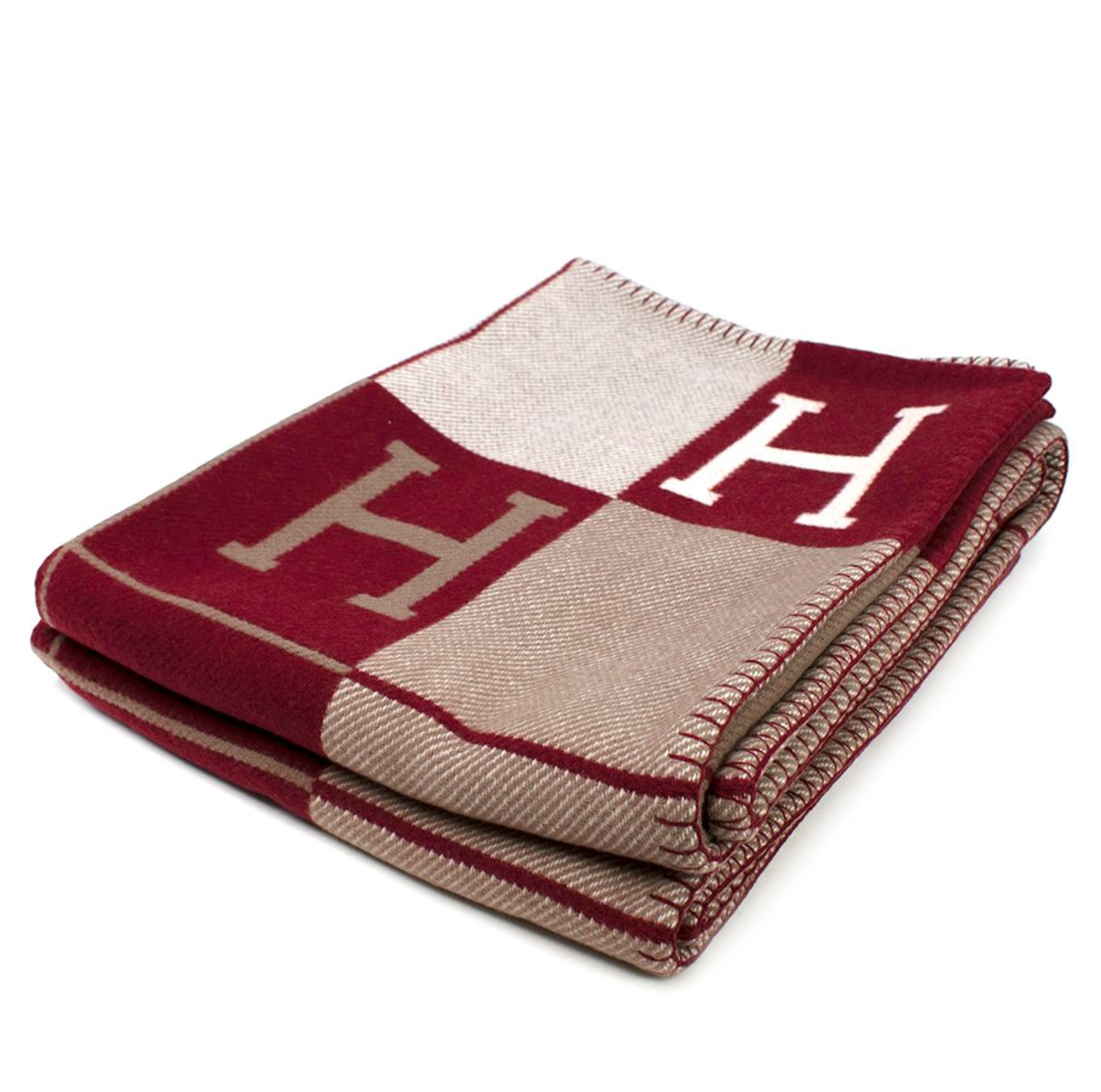 Men's Hermes Écru and Rouge Cashmere and Merino Wool Avalon III Throw Blanket burgundy beige merinos wool/cashmere