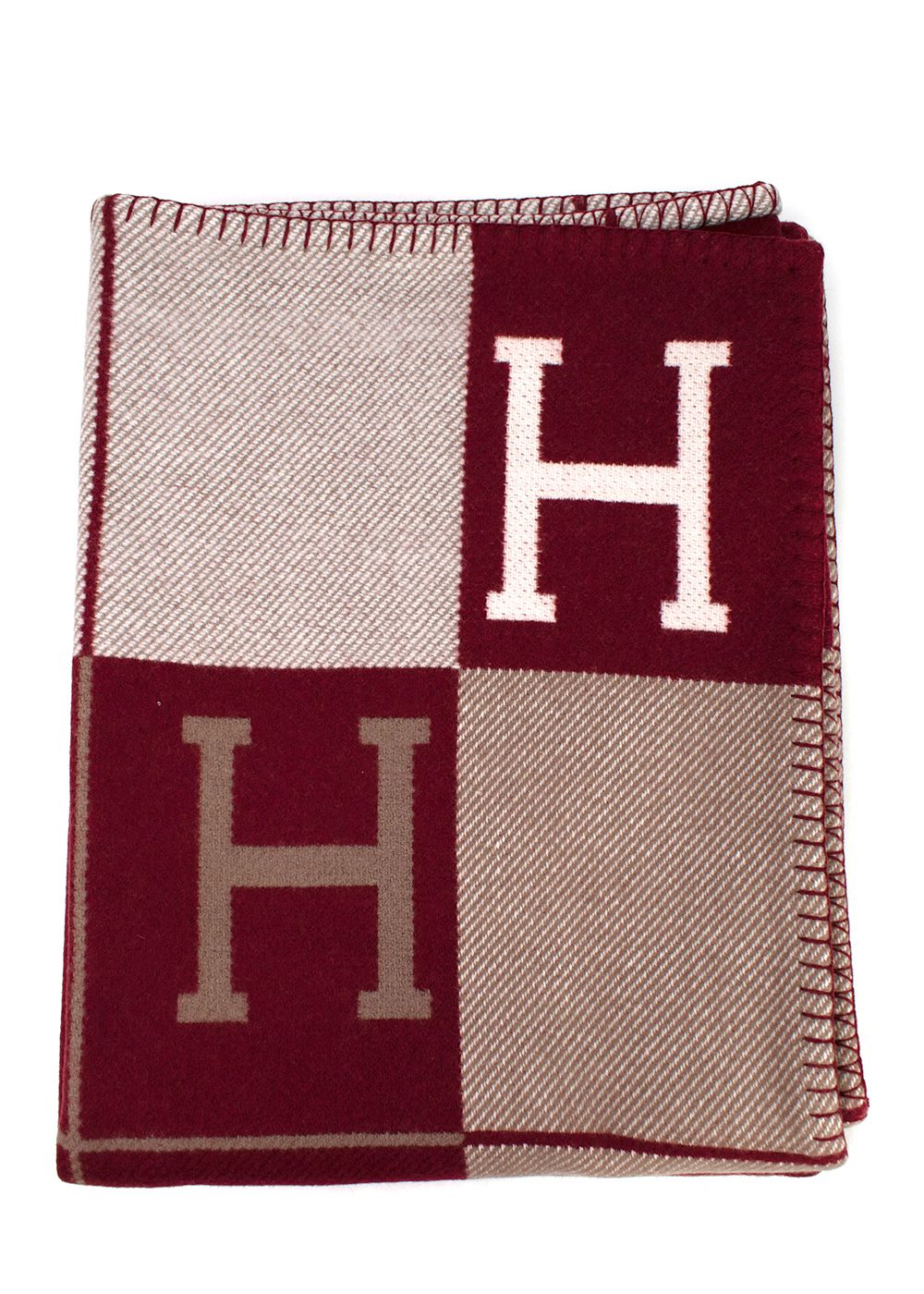 Men's Hermes Écru and Rouge Cashmere and Merino Wool Avalon III Throw Blanket burgundy beige merinos wool/cashmere