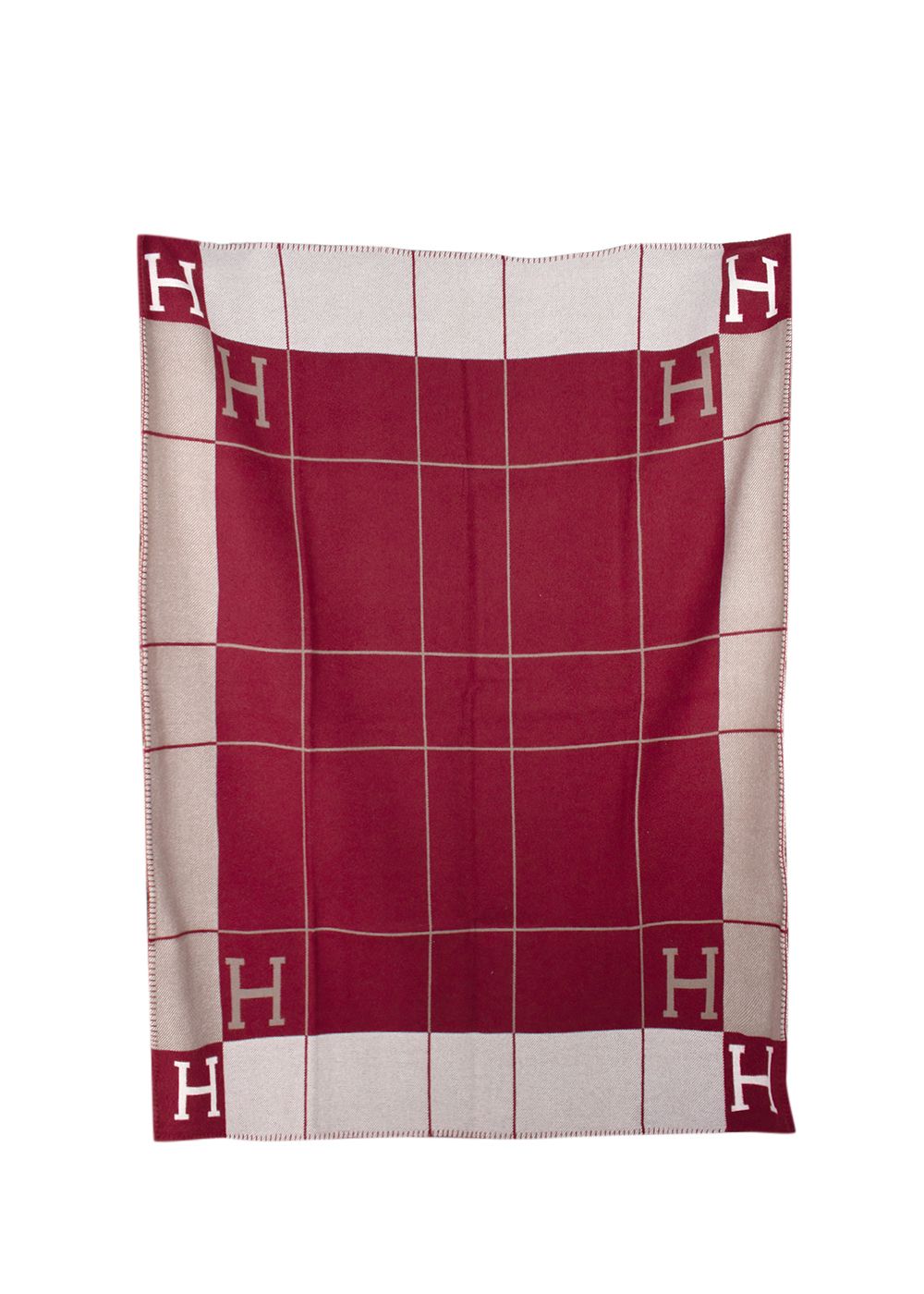 Men's Hermes Écru and Rouge Cashmere and Merino Wool Avalon III Throw Blanket burgundy beige merinos wool/cashmere