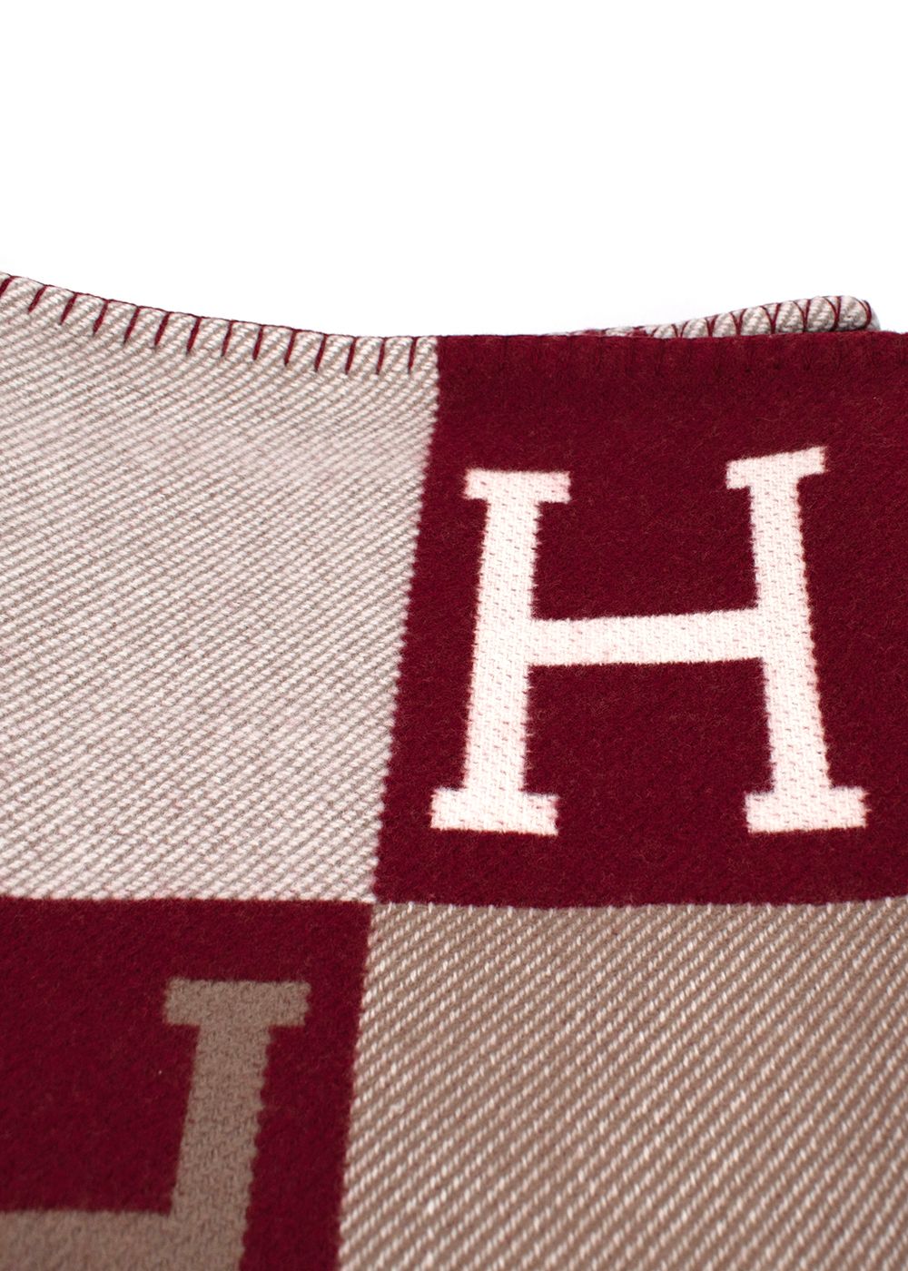 Men's Hermes Écru and Rouge Cashmere and Merino Wool Avalon III Throw Blanket burgundy beige merinos wool/cashmere