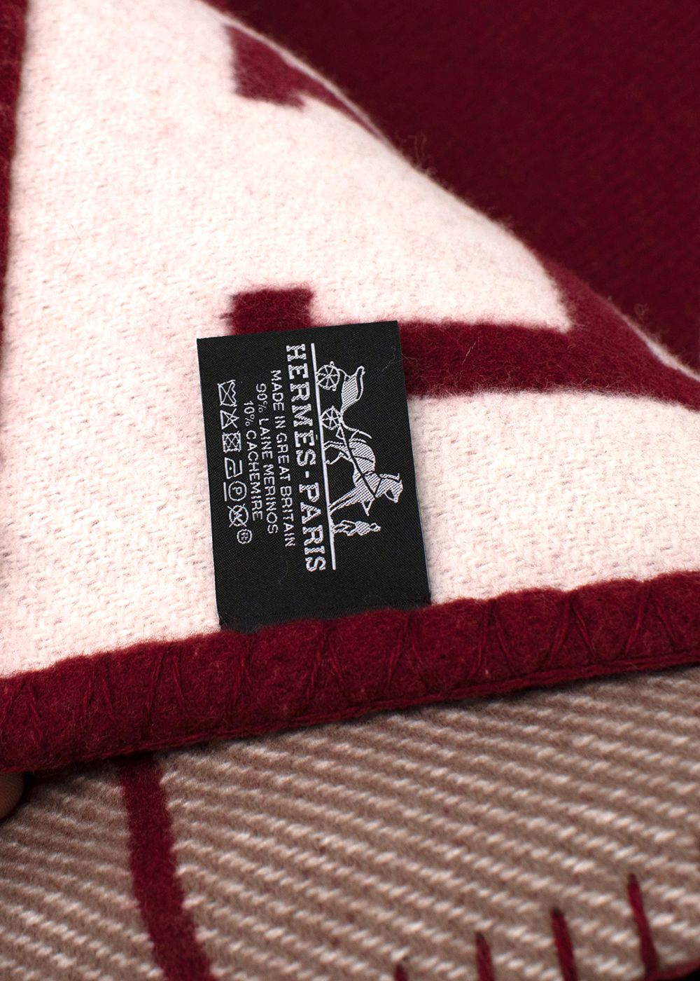 Men's Hermes Écru and Rouge Cashmere and Merino Wool Avalon III Throw Blanket burgundy beige merinos wool/cashmere