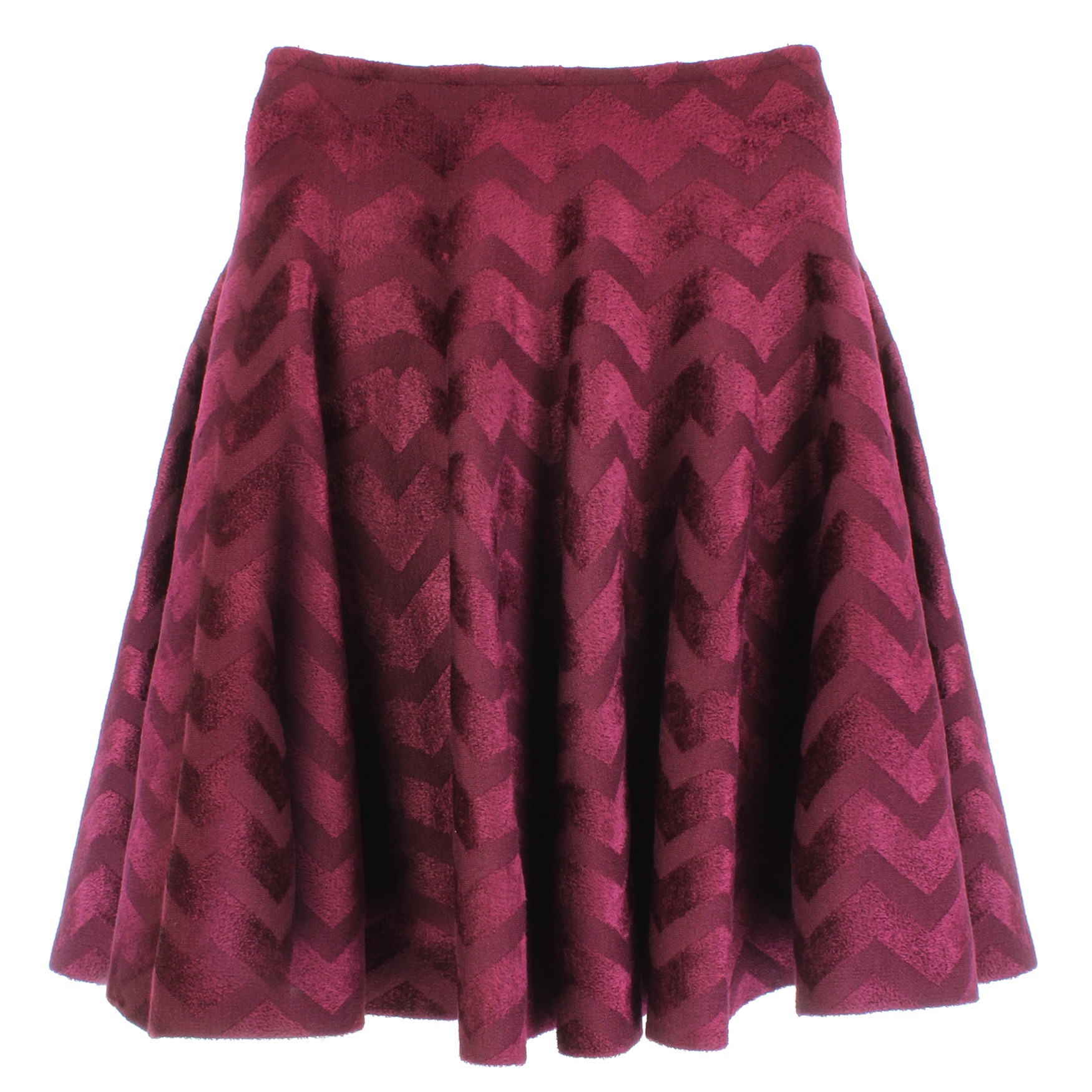 Alaia Burgundy Claret Chevron Skater Skirt Size XL wool/viscose mix