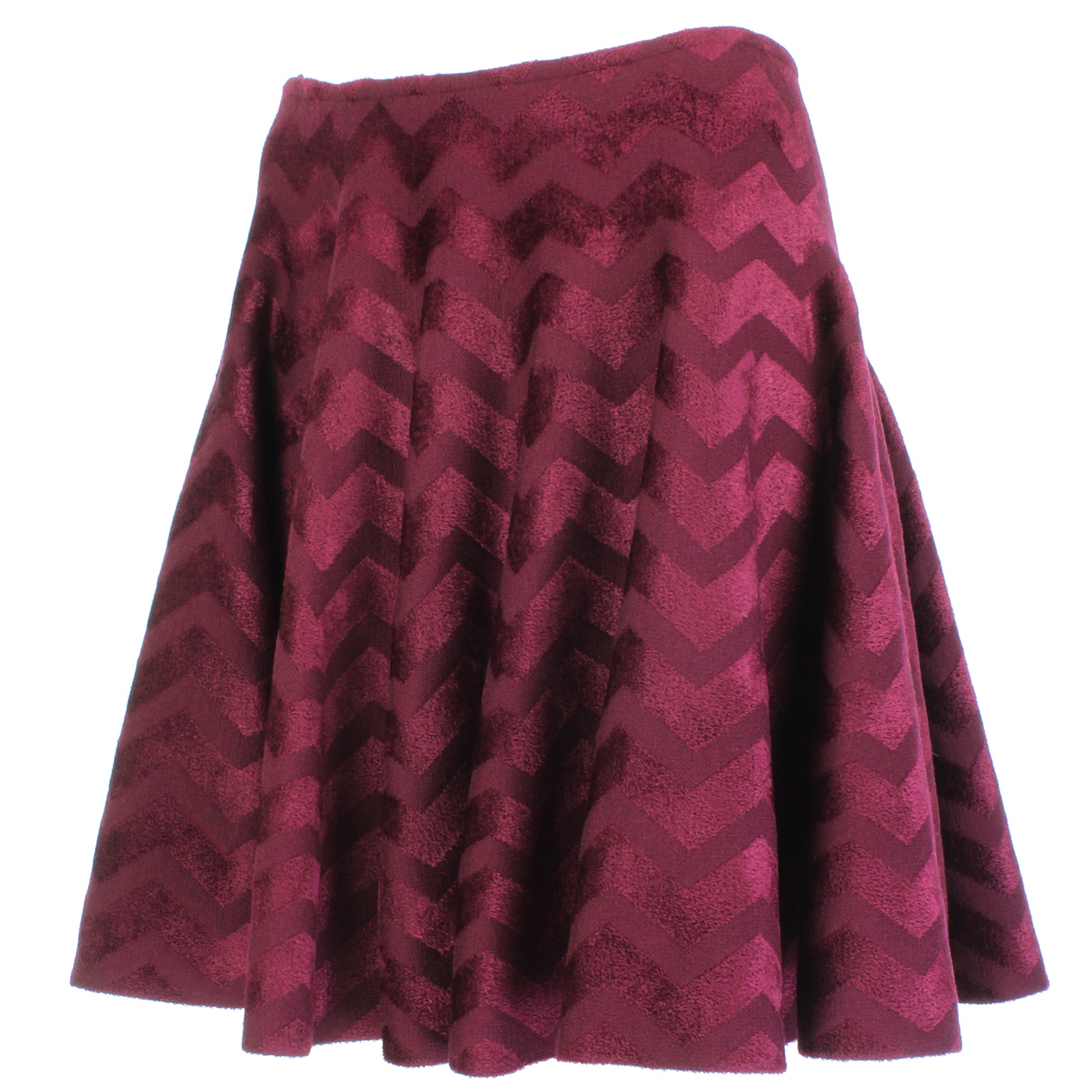 Alaia Burgundy Claret Chevron Skater Skirt Size XL wool/viscose mix