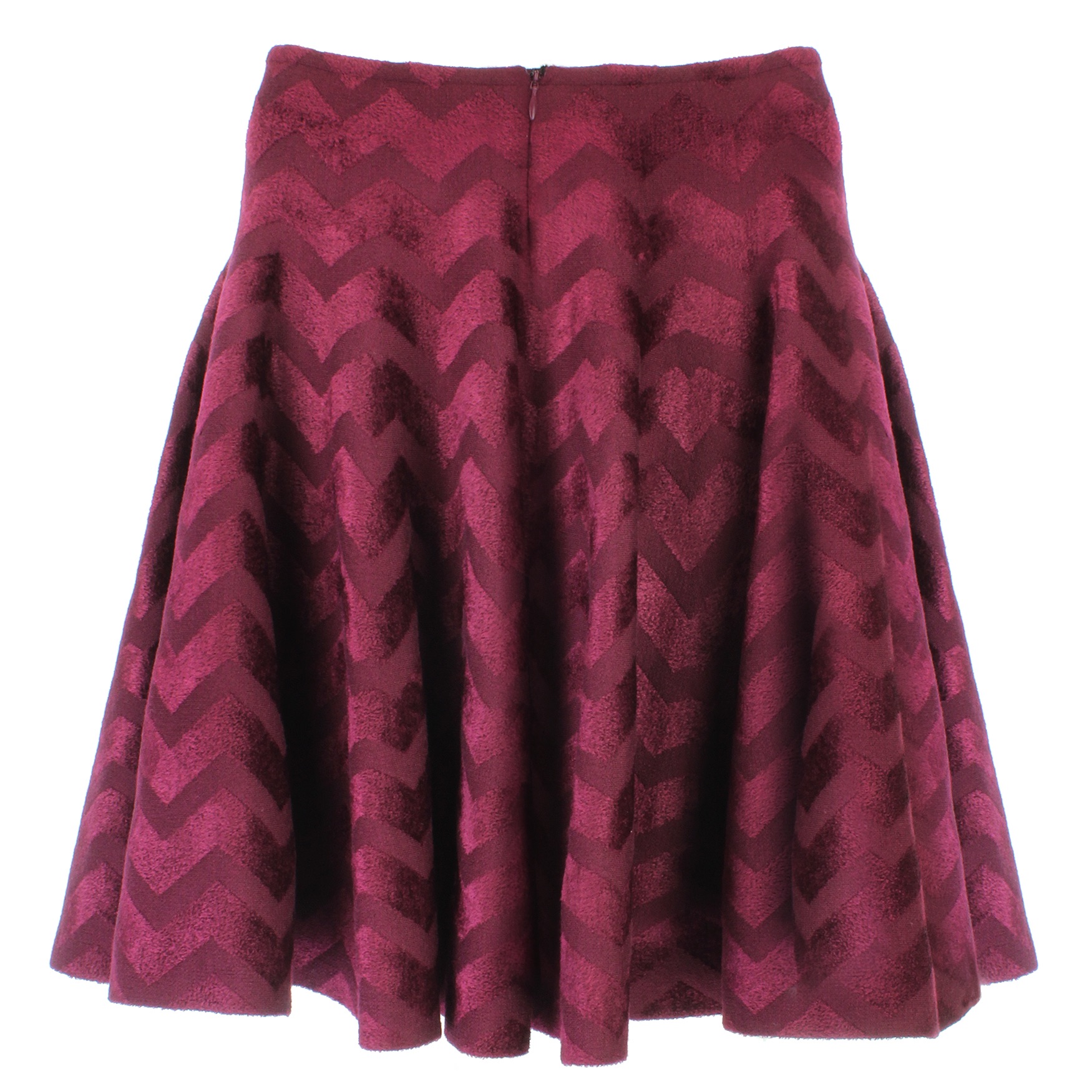 Alaia Burgundy Claret Chevron Skater Skirt Size XL wool/viscose mix