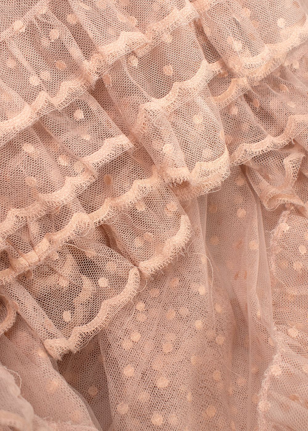 Preowned Dior Runway Blush Dotted Tulle Tiered Gown Size XS blush pink lace