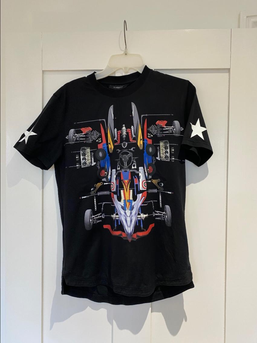 Men's Preowned Givenchy Black Racing Print T-Shirt Size S cotton