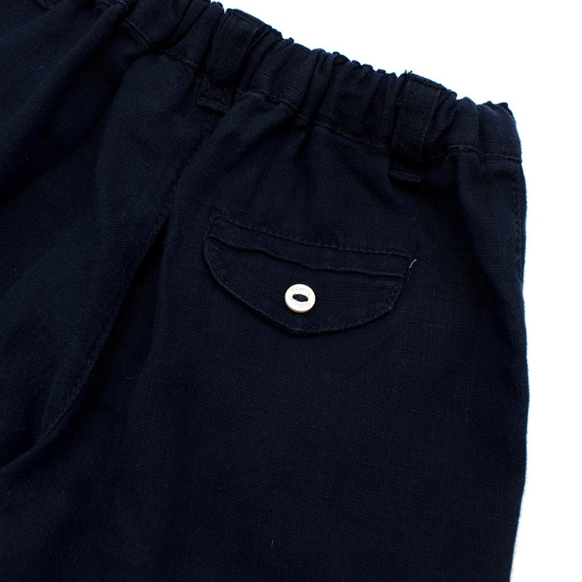 Boys Preowned Tartine et Chocolat Navy Linen Trousers Size 9-12 Months Blue