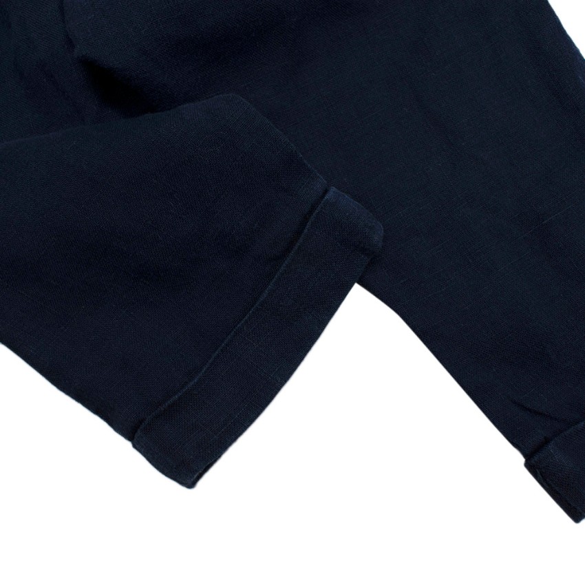 Boys Preowned Tartine et Chocolat Navy Linen Trousers Size 9-12 Months Blue