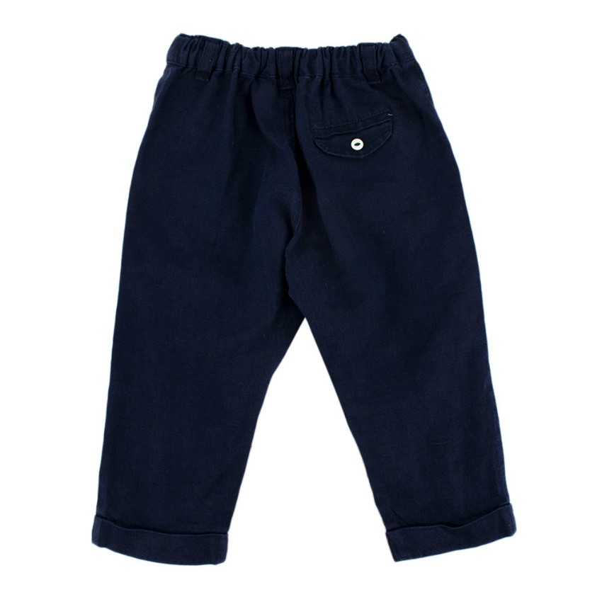 Boys Preowned Tartine et Chocolat Navy Linen Trousers Size 9-12 Months Blue