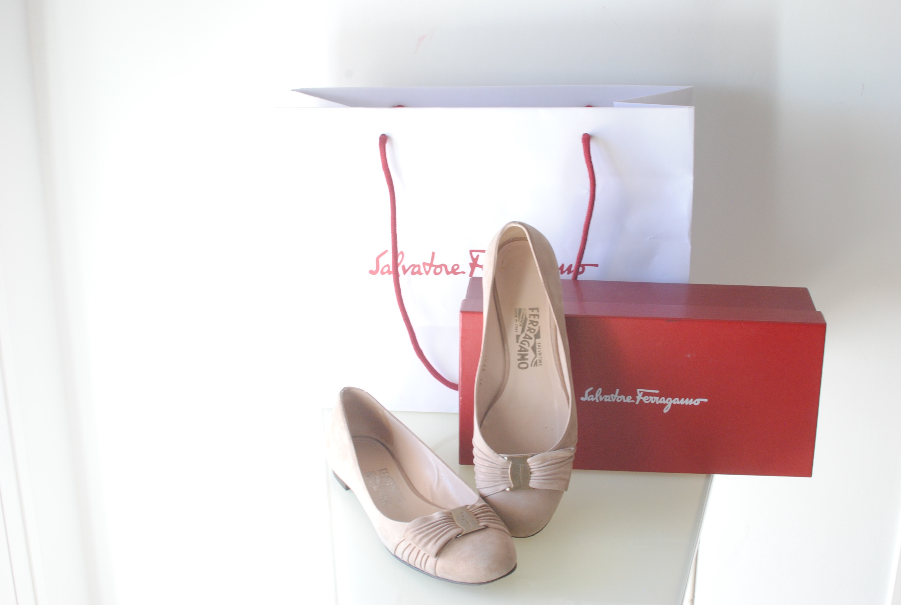 Preowned Salvatore Ferragamo Suede Ballerinas Size 39 nude leather