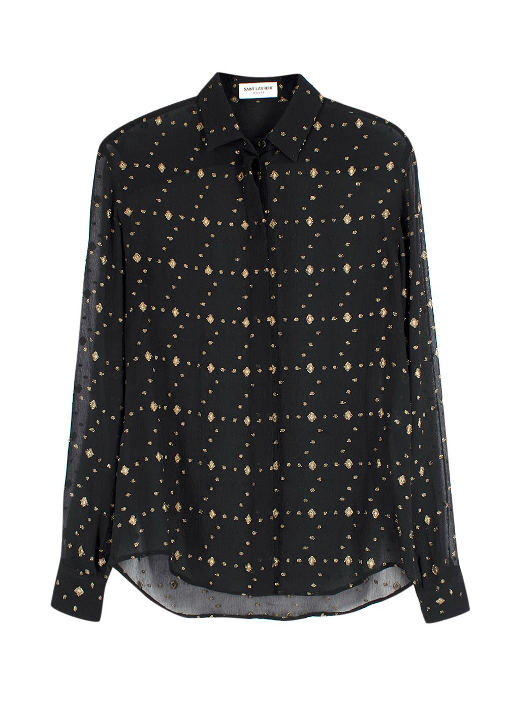 Saint Laurent Black and Gold Sheer Silk Shirt Size S black gold