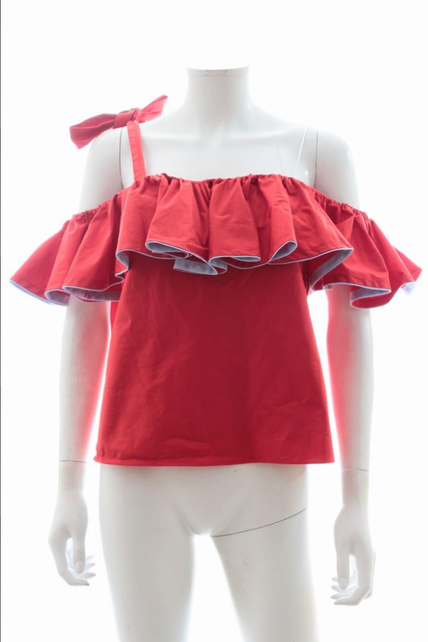 Anna October Red Asymmetric Strap Off-Shoulder Top Size S