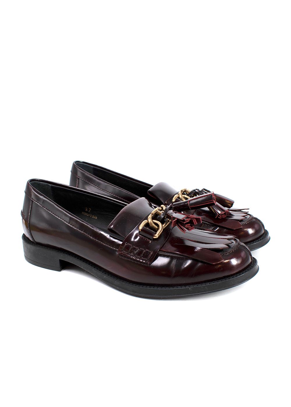 Tod's Burgundy Tasselled leather loafers with golden chain Size 37