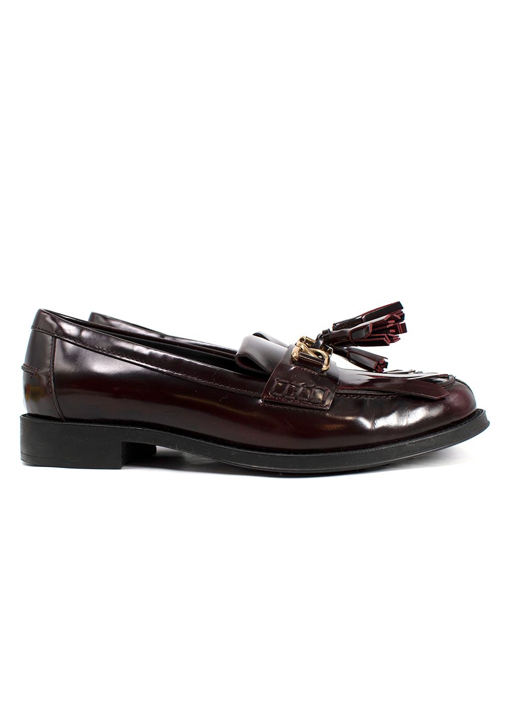 Tod's Burgundy Tasselled leather loafers with golden chain Size 37