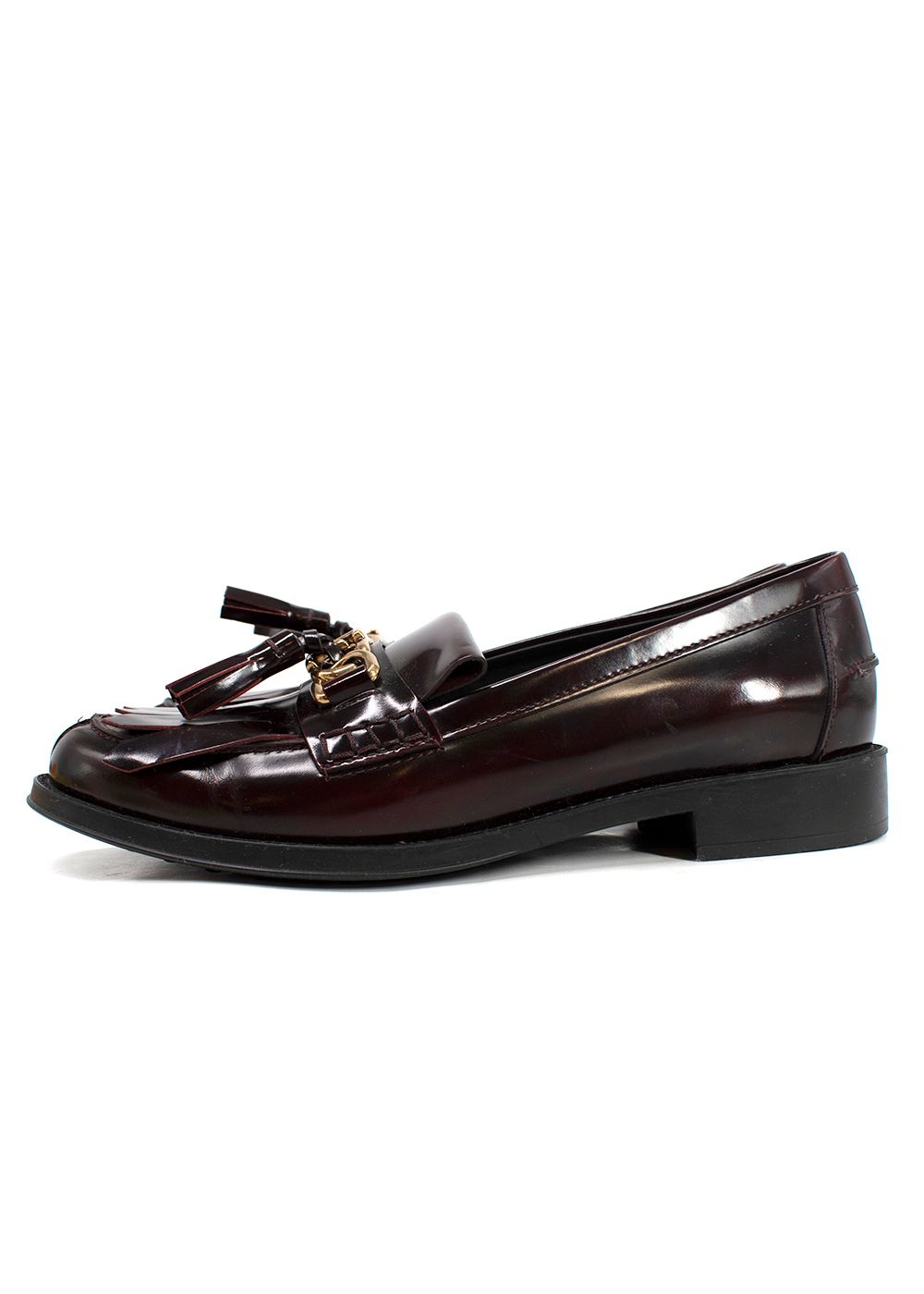 Tod's Burgundy Tasselled leather loafers with golden chain Size 37