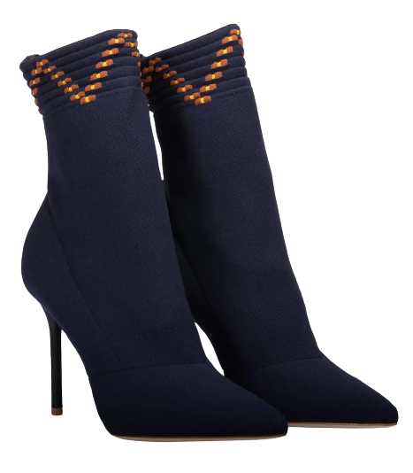 Preowned Malone Souliers Mariah 100 Stretchy Sock Ankle Boots Size 405 Blue stretch fabric