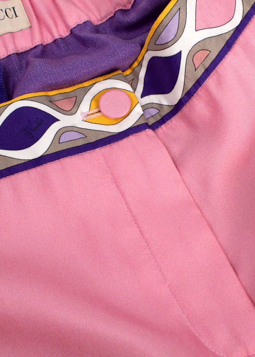 Preowned Emilio Pucci Purple and Pink Patterned Silk Wide Leg Trousers Size XXS purple pink yellow