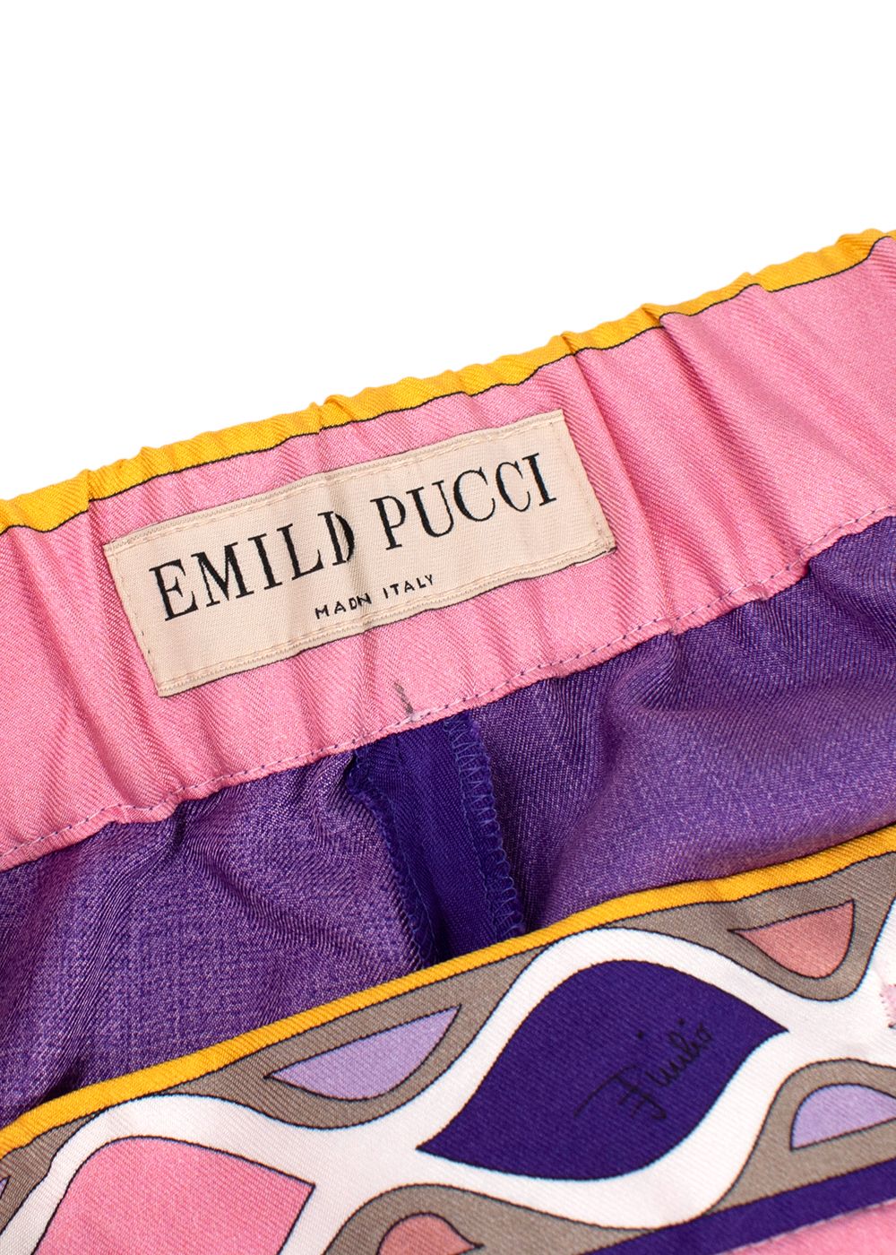 Preowned Emilio Pucci Purple and Pink Patterned Silk Wide Leg Trousers Size XXS purple pink yellow