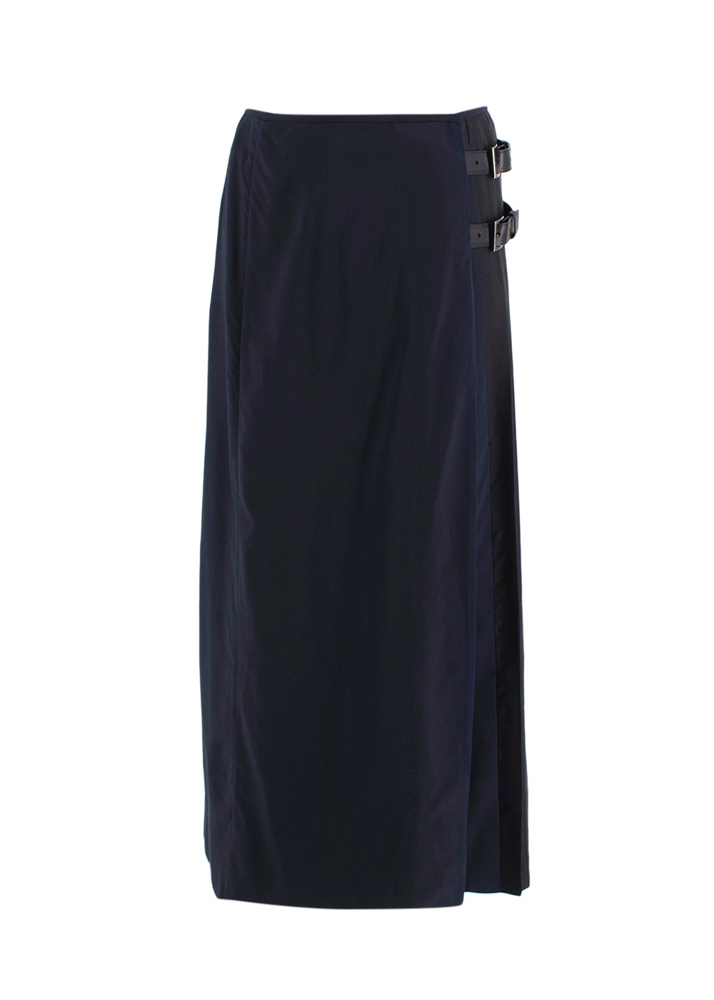 Prada Navy and Black Pleated Midi Skirt with Buckle Detail Size XS Navy blue cotton blend