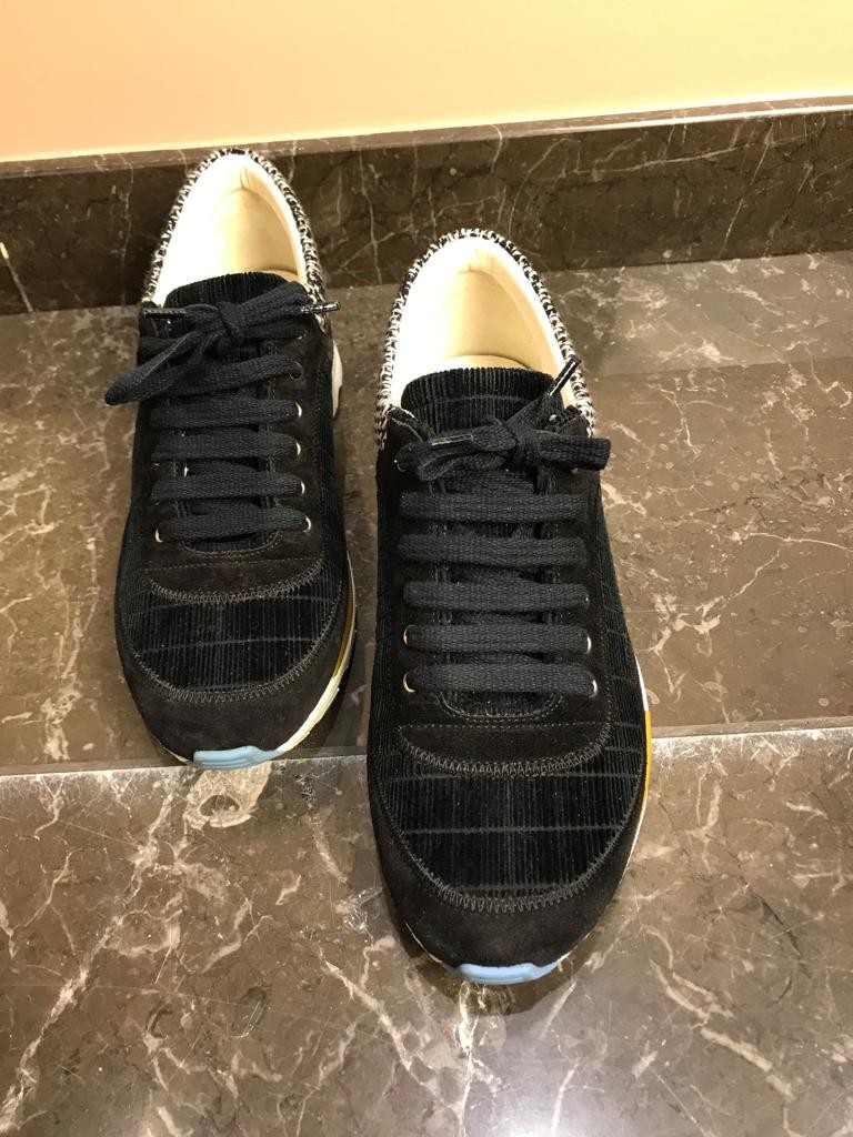 Preowned Chanel Tweed Trimmed Velvet Sneakers Size 385 Black