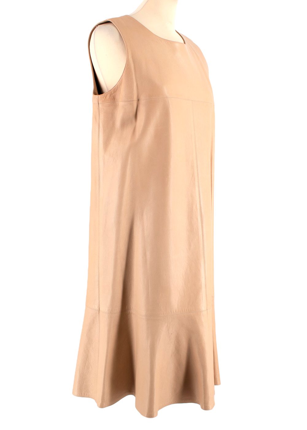 Preowned Chanel Nude Leather Sleeveless Shift Dress Size L