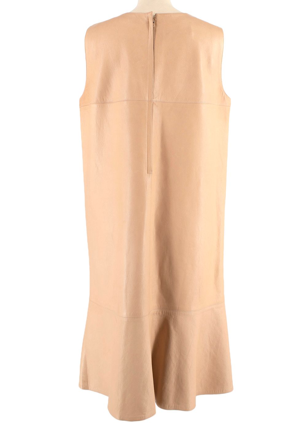 Preowned Chanel Nude Leather Sleeveless Shift Dress Size L