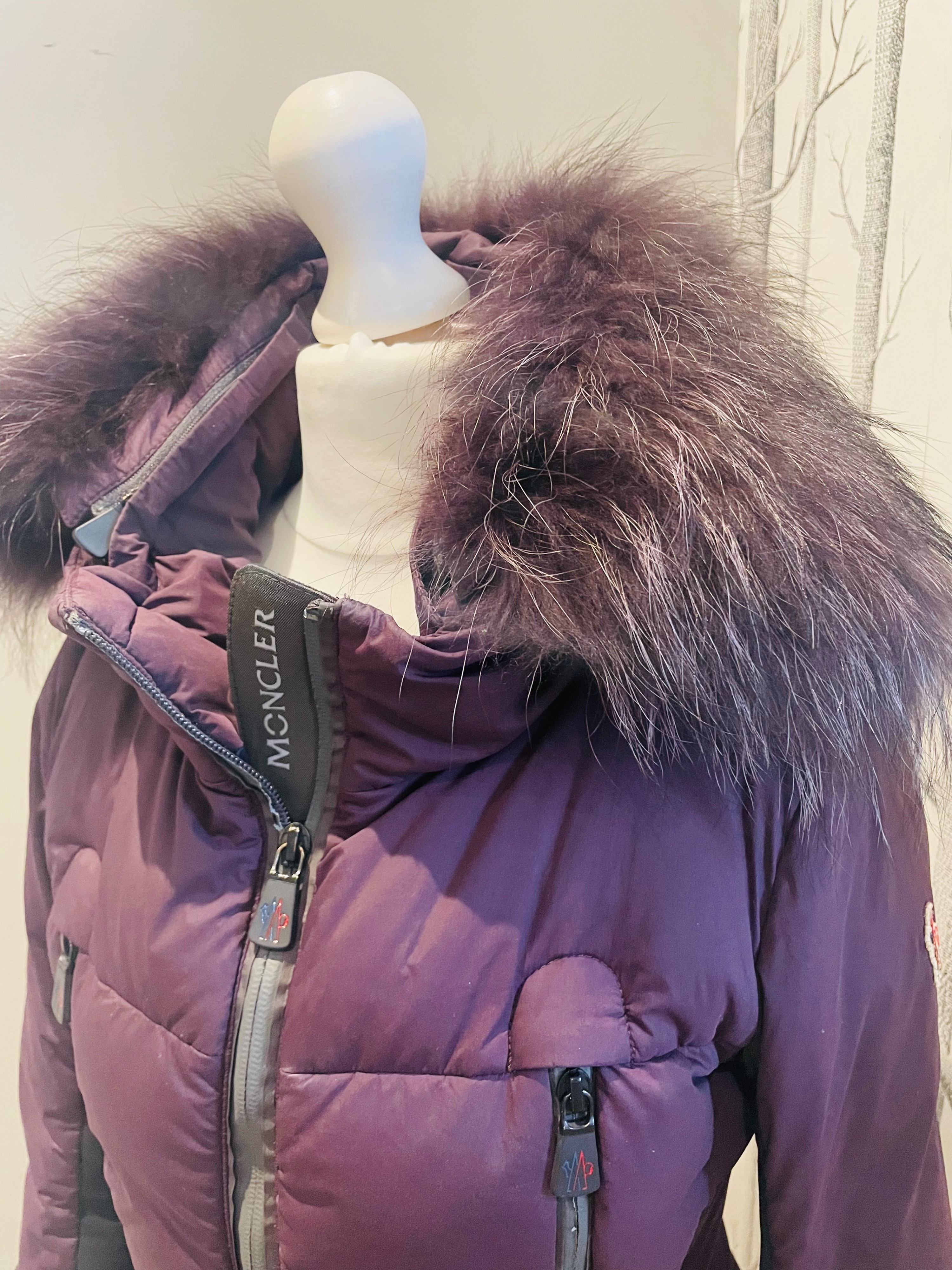 Preowned Moncler Purple Melbreak Puffer Coat Size XS fur