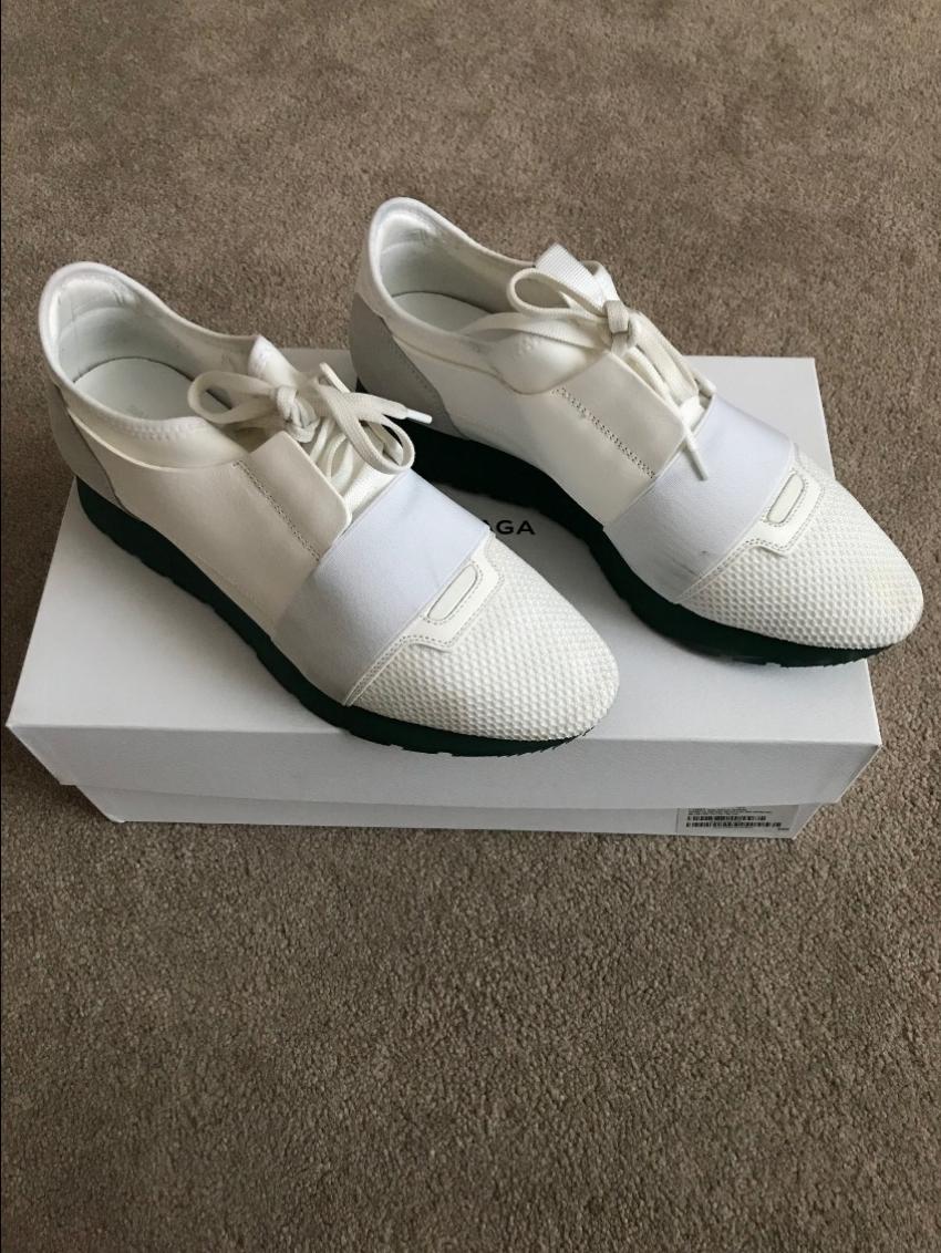 Preowned Balenciaga Race Runners  Current Season Size 39 White leather